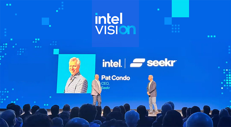 Seekr CEO and Founder Pat Condo on stage at Intel Vision